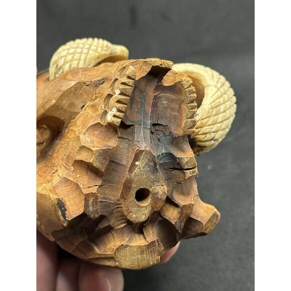Old Hand Carved Wooden Skull Mini Humidor w Snake Japanese- App 4.5” Tall Read* - Picture 12 of 14